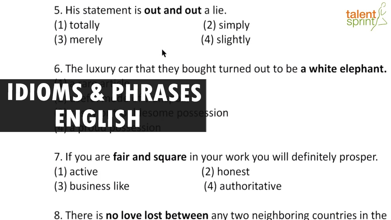 Idioms Phrases Sample Questions English Language TalentSprint