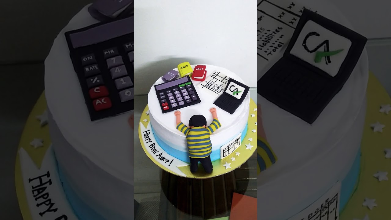 Elegant Finance-themed Fondant Cake for a CA Chartered Accountant's Birthday